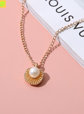retro pearl shell necklace ins simple sweater chain women