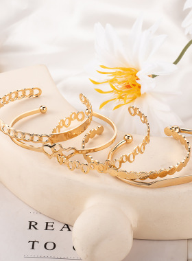 women's New chain double heart opening letter bracelet  set