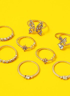 Bohemian diamonds butterfly flower Joint Ring set women's