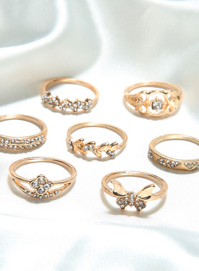 New Retro Leaf, Flower, Diamond Leaf Butterfly Ring Set戒指