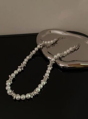 New pearl hip-hop men's necklace women cold collarbone chain