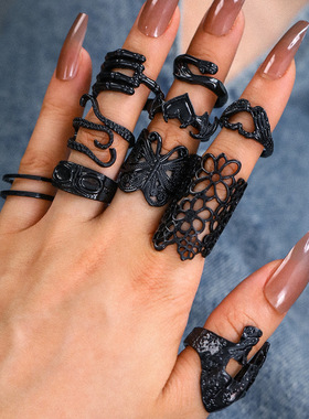 Halloween Black Adjustable Flower Skull Love Joint ring girl