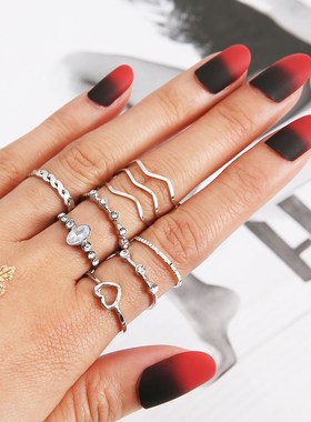Hollow Love Ring Geometric Wave Ring 9-piece set joint rings