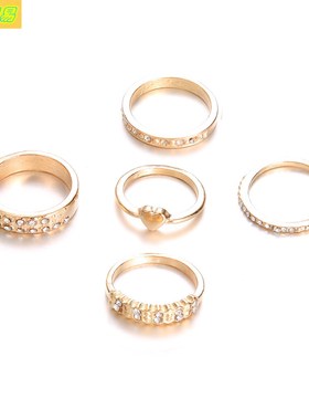 5pcs Bohemian Moon Heart popular Crystal joint Rings Jewelry