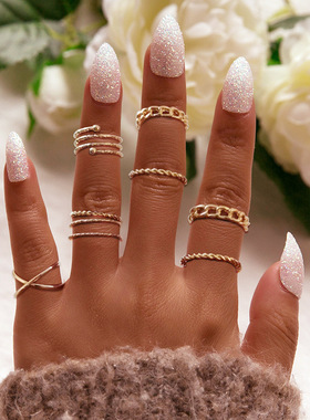 戒指Chain women simple Retro Multi Layer Open Joint Ring Set