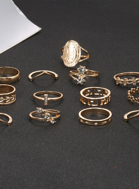 New Diamond Set Simple Pattern atmosphere set Joint ring戒指