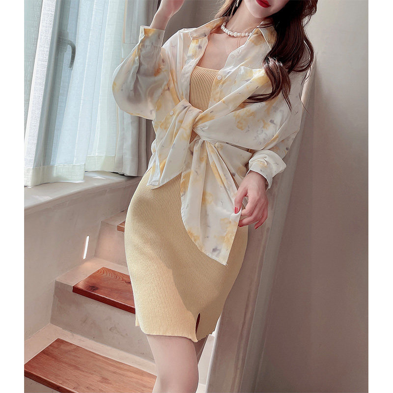 品牌特惠渲染花朵防晒冰丝针织衬衫 蜜媗丽时尚套装