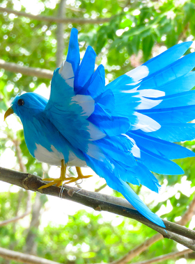 仿真展翅小鸟彩色羽毛假鸟装饰