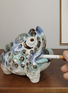 金蟾前程似锦陶瓷茶几摆设烟灰缸