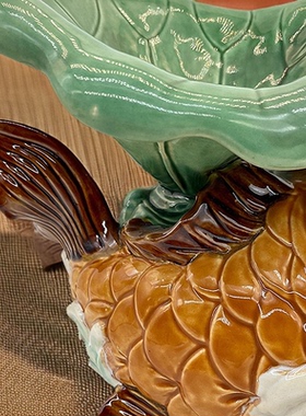 美陶陶瓷锦鲤中式电视柜玄关摆件