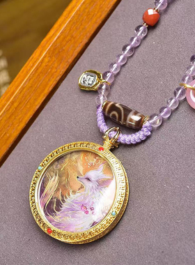 九尾狐唐卡吊坠天珠项链