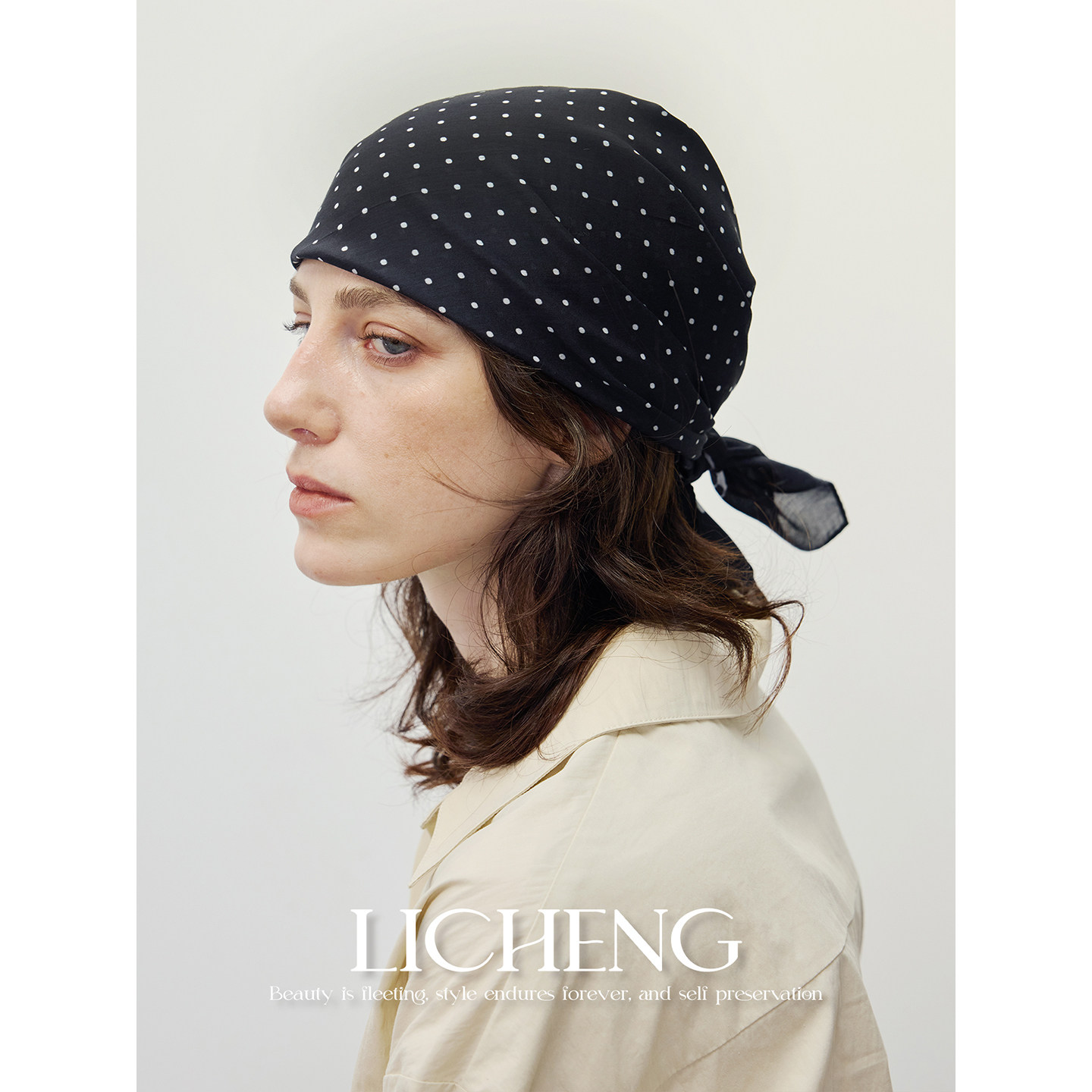 礼诚 复古波点小狗印花方巾新款时髦头巾真丝混棉丝巾女搭配领巾,淘宝优惠券,粉丝福利购,淘宝优惠卷