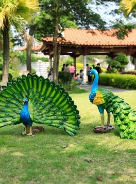 仿真动物雕塑树脂玻璃钢开屏孔雀摆件花园摆件园林户外庭院装饰品