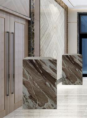 紫彩玉大理石头墩子底座酒店前台雕塑展示台装饰落地摆件基座