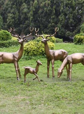 大型摆件户外草坪美陈仿铜鹿雕塑玻璃钢动物园林抽象售楼景观装饰