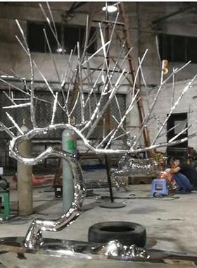 不锈钢松树柏树雕塑抽象仿真树广场公园别墅景观植物创意装饰摆件