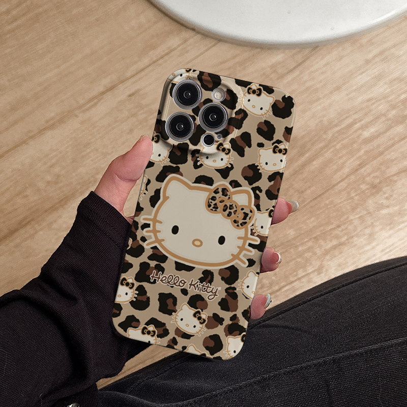 豹纹hellokitty适用iphone15promax苹果14可爱凯蒂猫小众新款13全包mini防摔xr高级感12菲林8plus11手机壳女-图1