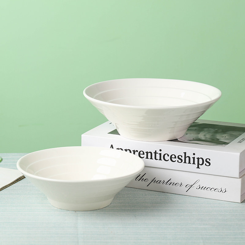 纯白家用简约面碗喇叭斗笠高级拉面陶瓷汤碗大碗日式创意螺丝粉碗