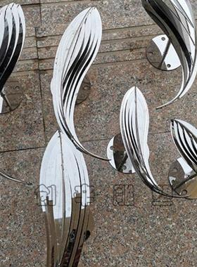 不锈钢小鱼雕塑金属抽象剪纸镜面鱼花园房子水景创意装饰饰品