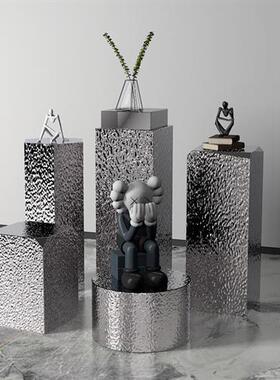 现代轻奢水波纹不锈钢酒店售楼部会所服装店雕塑台展示台落地摆件