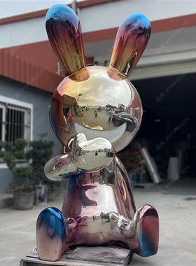 现代玻璃钢卡通兔子动物雕塑酒店会所大堂软装饰别墅美陈摆件定制