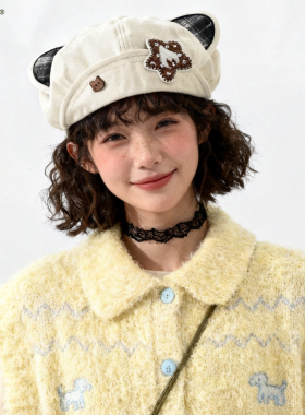 日系Y2K猫耳显脸小秋冬贝雷帽