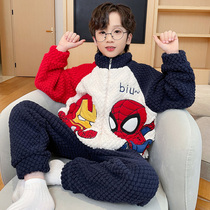 Child Flannel Sleepwear Boy Thickened Autumn Winter Clothing CUHK Boy Spider-Man Cartoon Coral Suede Home Suit Suit