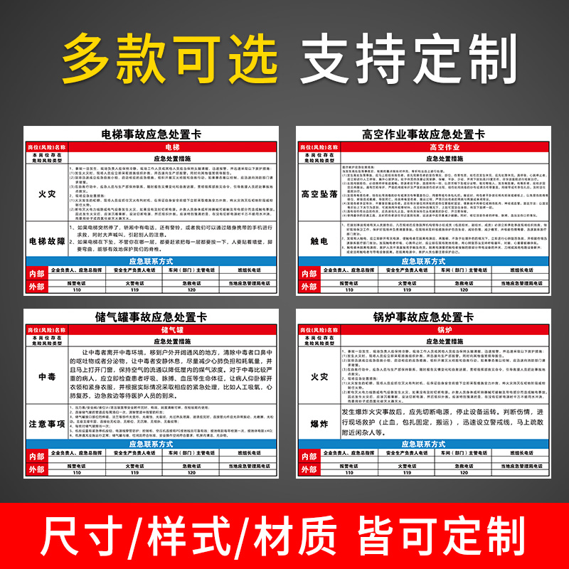 老化房应急处置卡空压机安全告知卡机械伤害事故火灾触电有限空间事故危险化学品泄漏应急处置方案标牌