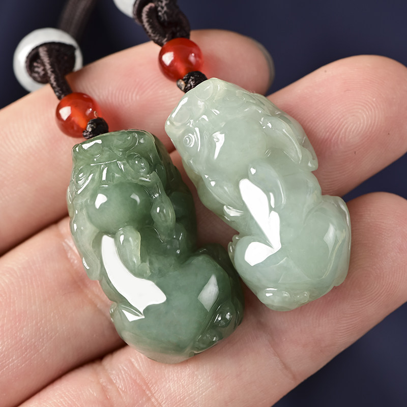 翡翠冰种油青招财玉吊坠情侣款项链 由玉所安项坠/吊坠