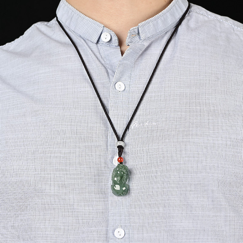 翡翠冰种油青招财玉吊坠情侣款项链 由玉所安项坠/吊坠