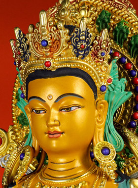 闯隆铜彩绘雕花地藏王铜像摆件