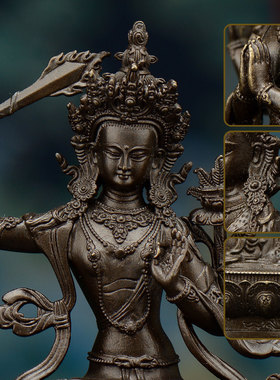 闯隆7cm小铜像鎏金文殊菩萨摆件