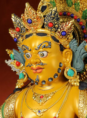 闯隆铜彩绘雕花黄财神摆件