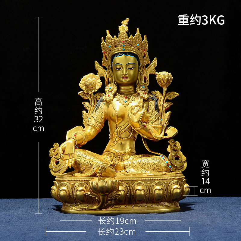 闯隆室内装饰摆件铜鎏金《绿度母》铜像家用藏式桌面工艺文创摆件