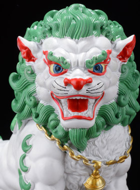 闯隆树脂彩绘雪狮子摆件藏式家用