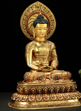 闯隆铜鎏金雕花阿弥陀佛铜器摆件