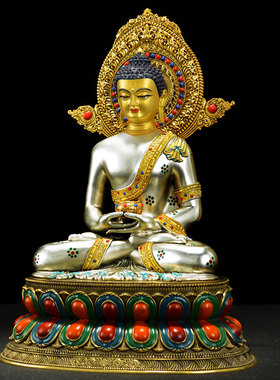 闯隆7寸彩绘阿弥陀佛铜像摆件