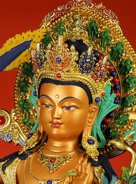 闯隆铜彩绘雕花文殊铜器雕像摆件