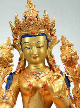 闯隆7/10寸绿度母鎏金铜像摆件