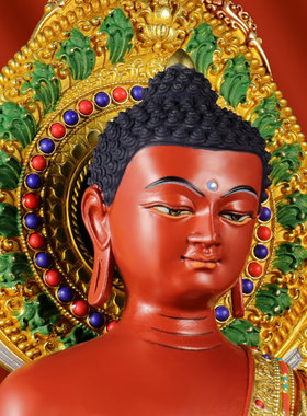 闯隆铜彩绘雕花阿弥陀佛摆件