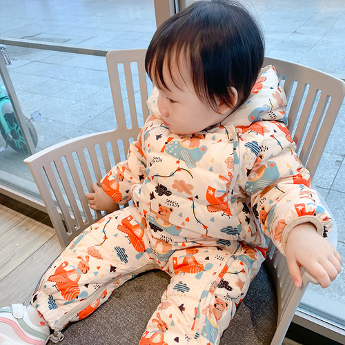 RZYE婴儿羽绒服连体衣女宝连体羽绒服宝宝外出抱衣爬服满月羽绒服 - 图2