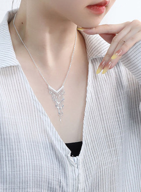 925银流苏项链女休闲风锁骨链女轻奢高级感小众设计链子毛衣链