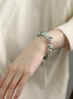 足银999翡翠A货圆珠手链女复古小众文艺国风新中式2025年手环饰品