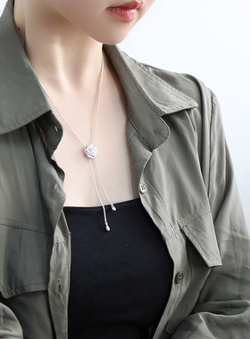 925银花朵项链女民族风锁骨链女轻奢高级感小众设计链子毛衣链
