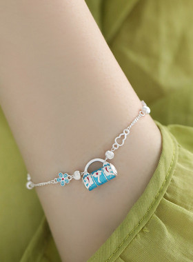 999足银花朵锁包猫眼珠手链女轻奢小众设计高级感2025首饰手环