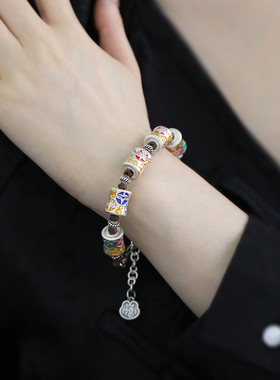 足银珐琅圆柱桶珠如意小蛮腰编绳手链女2025年小众设计个性简约