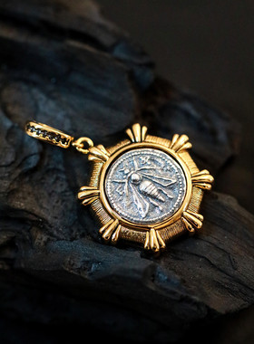 925银吊坠几何蜜蜂沉船币古币复古轻奢小众高级感项坠女百搭饰品