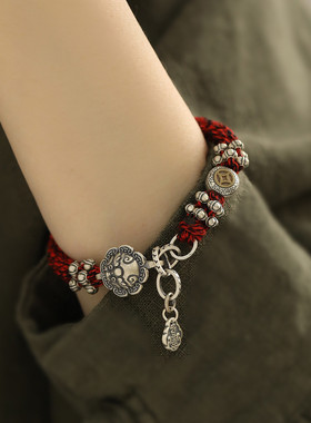 925银复古醒狮钱币编绳手链2025年轻奢新中式百搭民族风手环礼物