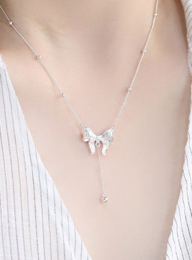 925银蝴蝶结项链女休闲风锁骨链女轻奢高级感小众设计链子毛衣链