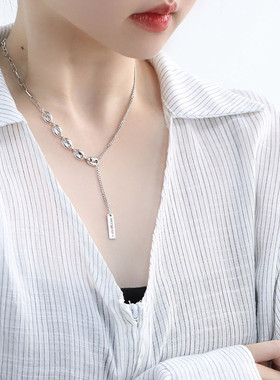 925银猪鼻子项链女休闲风锁骨链女轻奢高级感小众设计链子毛衣链